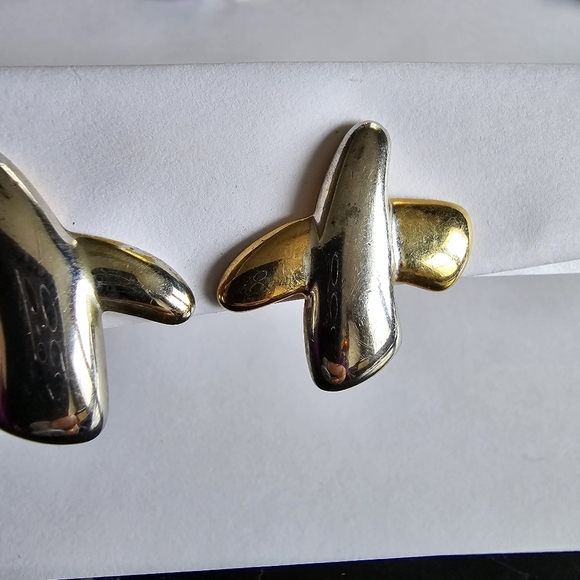 Vintage X earrings clip on gold and silver tone alphabet monogram letter - Picture 7 of 11